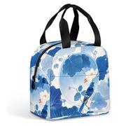 QMKFWT Borsa per il pranzo blu e bianca in stile cinese con fiori e uccelli, resistente e isolata, grande, per palestra, portatile, a tenuta stagna, riutilizzabile, per lavoro, viaggi, picnic