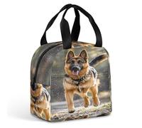 QMKFWT Borsa per il pranzo con cane pastore tedesco in esecuzione, resistente, isolata, grande, per palestra, portatile, a prova di perdite, contenitori per alimenti riutilizzabili, per lavoro, viaggi