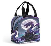 QMKFWT Borsa per il pranzo con drago viola e luna, resistente, isolata, grande, per palestra, portatile, a tenuta stagna, riutilizzabile, per lavoro, viaggi, picnic