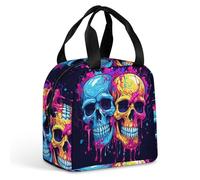 QMKFWT Borsa per il pranzo con due teschi diversi, resistente, isolata, grande, per palestra, portatile, a tenuta stagna, riutilizzabile, per lavoro, viaggi, picnic