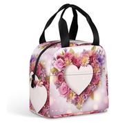 QMKFWT Borsa per il pranzo con fiori a forma di cuore in carta resistente isolata grande scatola per il pranzo da palestra portatile a tenuta stagna contenitori per alimenti riutilizzabili per il
