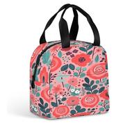 QMKFWT Borsa per il pranzo con fiori di rosa rossa, resistente e isolata, grande, per palestra, portatile, a tenuta stagna, riutilizzabile, per lavoro, viaggi, picnic