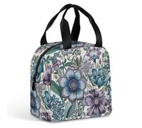 QMKFWT Borsa per il pranzo con fiori viola blu resistente isolata grande palestra Lunch Tote Box portatile a prova di perdite contenitori per alimenti riutilizzabili per il pranzo per lavoro, viaggi