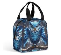 QMKFWT Borsa per il pranzo con gufo blu, resistente, isolata, grande, per palestra, portatile, a tenuta stagna, riutilizzabile, per lavoro, viaggi, picnic
