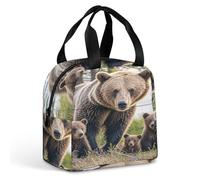 QMKFWT Borsa per il pranzo con mamma orso e i suoi cuccioli, resistente, isolata, grande, per palestra, portatile, a prova di perdite, riutilizzabile, per lavoro, viaggi, picnic