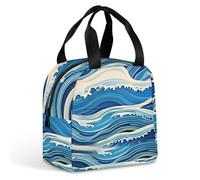 QMKFWT Borsa per il pranzo con pittura a onde blu resistente isolata grande palestra Lunch Tote Box portatile a prova di perdite contenitori per alimenti riutilizzabili per il pranzo per lavoro