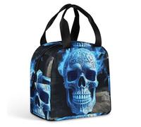 QMKFWT Borsa per il pranzo con teschio blu con stampa 3D, resistente, isolata, grande, per palestra, portatile, a tenuta stagna, riutilizzabile, per lavoro, viaggi, picnic