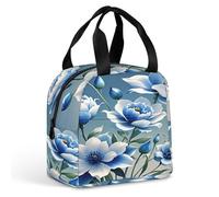QMKFWT Borsa per il pranzo floreale blu e bianca resistente isolata grande palestra Lunch Tote Box portatile a prova di perdite contenitori per alimenti riutilizzabili per il pranzo per lavoro, viaggi