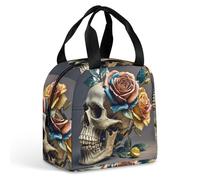 QMKFWT Borsa per il pranzo in pelle con teschio rosa resistente isolata grande palestra Lunch Tote Box portatile a tenuta stagna contenitori per alimenti riutilizzabili per il pranzo per lavoro