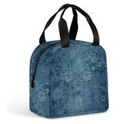 QMKFWT Borsa per il pranzo in pizzo floreale blu resistente isolata grande palestra Lunch Tote Box portatile a tenuta stagna contenitori per alimenti riutilizzabili per il pranzo per lavoro, viaggi