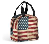 QMKFWT Borsa per il pranzo vintage con bandiera americana resistente isolata grande palestra Lunch Tote Box portatile a prova di perdite contenitori per alimenti riutilizzabili per il pranzo per