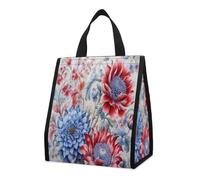 QMKFWT Borsa termica con fiori rossi e blu, borsa termica pieghevole e riutilizzabile, per uomini e donne