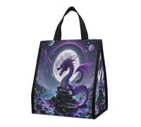 QMKFWT Borsa termica per il pranzo con drago viola, borsa termica pieghevole e riutilizzabile, per uomo e donna