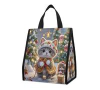 QMKFWT Borsa termica per il pranzo con gatto che canta canti natalizi, borsa termica pieghevole e riutilizzabile, per uomini e donne
