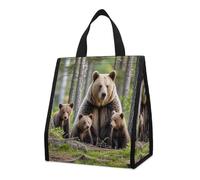 QMKFWT Borsa termica per il pranzo, con motivo di cuccioli di mamma orsa, pieghevole e riutilizzabile, per uomini e donne
