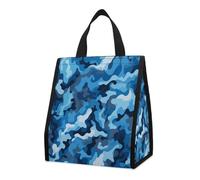 QMKFWT Borsa termica per il pranzo con motivo mimetico blu, pieghevole e riutilizzabile, per uomo e donna