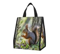 QMKFWT Borsa termica per il pranzo, con scoiattolo nel bosco, pieghevole e riutilizzabile, per uomini e donne