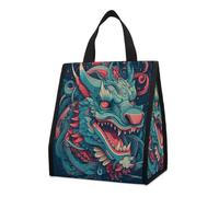 QMKFWT Borsa termica per il pranzo con testa di drago dei cartoni animati, zaino pieghevole e riutilizzabile, per uomini e donne