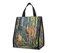 QMKFWT Borsa termica per il pranzo, motivo: animali e boschi, zaino pieghevole e riutilizzabile, per uomini e donne