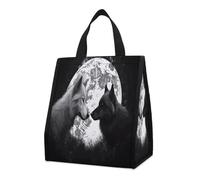 QMKFWT Borsa termica per il pranzo, motivo: lupi sotto la luna, pieghevole e riutilizzabile, per uomini e donne