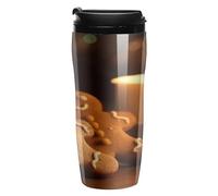 QMKFWT Candele e omini di pan di zenzero tazza da caffè riutilizzabile isolato a tenuta stagna bicchiere da viaggio con coperchio doppia parete a prova di fuoriuscite tazza da caffè per caffè