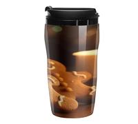 QMKFWT Candele e omini di pan di zenzero tazza da caffè riutilizzabile isolato a tenuta stagna bicchiere da viaggio con coperchio doppia parete a prova di fuoriuscite tazza da caffè per caffè