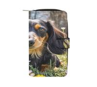 QMKFWT Carino bassotto portafoglio in pelle portafoglio lungo libretto degli assegni portafogli classico bifold signore frizione con finestra ID