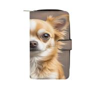 QMKFWT Carino Chihuahua Portafoglio in Pelle Lungo Checkbook Portafogli Classico Bifold Ladies Clutch con ID Finestra