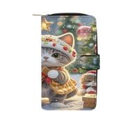 QMKFWT Carino gatto canta canti natalizi portafoglio in pelle lungo libretto degli assegni portafogli classico bifold signore frizione con finestra ID