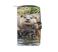 QMKFWT Carino marrone lontre portafoglio in pelle portafoglio lungo libretto degli assegni portafogli classico bifold signore frizione con finestra ID