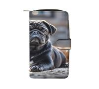 QMKFWT Carino Nero Pug Dog Portafoglio Lungo Libro degli assegni Portafogli Classico Bifold Ladies Clutch con ID Window