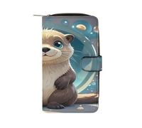 QMKFWT Cartone animato Carino Lontra Portafoglio in Pelle Lungo Checkbook Portafogli Classico Bifold Ladies Clutch con ID Finestra