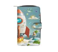 QMKFWT Cartoon Rockets Portafoglio lungo in pelle portafoglio degli assegni portafogli classico bifold da donna pochette con finestra ID