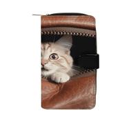 QMKFWT Cat Peeks Out - Portafoglio lungo in pelle con libretto degli assegni, pochette da donna classica bifold con finestra per documento d'identità