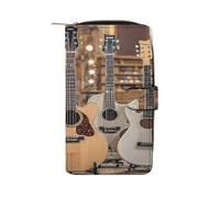 QMKFWT Chitarra Basso Musica Strumenti Musicali Portafoglio in Pelle Lungo Checkbook Portafogli Classico Bifold Signore Frizione con ID Finestra