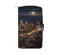 QMKFWT City Seattle - Portafoglio lungo in pelle con libretto degli assegni, pochette da donna con finestra per documento d'identità