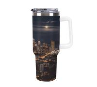 QMKFWT City Seattle - Tazza da caffè da viaggio riutilizzabile, durevole, in acciaio inox, con manico e cannuccia, resistente alle perdite, tazza termica portatile, regalo per uomini e donne, 1,18 ml