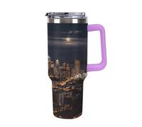 QMKFWT City Seattle - Tazza da caffè da viaggio riutilizzabile, durevole, in acciaio inox, con manico e cannuccia, resistente alle perdite, tazza termica portatile, regalo per uomini e donne, 1,18 ml