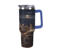 QMKFWT City Seattle - Tazza da caffè da viaggio riutilizzabile, durevole, in acciaio inox, con manico e cannuccia, resistente alle perdite, tazza termica portatile, regalo per uomini e donne, 1,18 ml