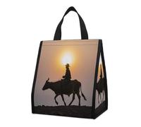 QMKFWT Cool Bull Riding Silhouette Borsa termica zaino pieghevole e riutilizzabile borse termiche per uomo donna