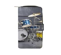 QMKFWT Cool Drum Set Portafoglio in Pelle Lungo Checkbook Portafogli Classico Bifold Ladies Clutch con ID Window
