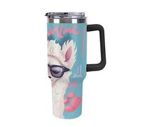 QMKFWT Cool Liama - Tazza da caffè da viaggio, riutilizzabile, durevole, in acciaio inox, con manico e cannuccia, resistente alle perdite, portatile, termica, regalo per uomini e donne, 1,18 ml