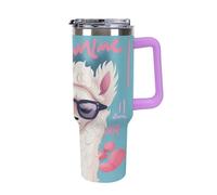 QMKFWT Cool Liama - Tazza da caffè da viaggio, riutilizzabile, durevole, in acciaio inox, con manico e cannuccia, resistente alle perdite, portatile, termica, regalo per uomini e donne, 1,18 ml