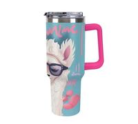 QMKFWT Cool Liama - Tazza da caffè da viaggio, riutilizzabile, durevole, in acciaio inox, con manico e cannuccia, resistente alle perdite, portatile, termica, regalo per uomini e donne, 1,18 ml