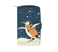 QMKFWT Dancing Penguin - Portafoglio lungo in pelle con libretto degli assegni, pochette classica a due ante da donna con finestra per documento d'identità