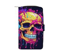 QMKFWT Due diversi teschi portafoglio in pelle portafoglio lungo libretto degli assegni portafogli classico bifold signore frizione con finestra ID