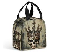 QMKFWT Elegante borsa per il pranzo con teschio e corona, resistente, isolata, grande, per palestra, portatile, a tenuta stagna, riutilizzabile, per lavoro, viaggi, picnic