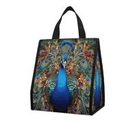 QMKFWT Elegante borsa termica per il pranzo a forma di pavone, pieghevole e riutilizzabile, per uomini e donne