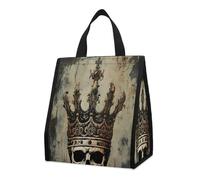 QMKFWT Elegante borsa termica per il pranzo, con teschio e corona, pieghevole e riutilizzabile, per uomini e donne