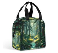 QMKFWT Enchanted Wilderness Fantasy on Dark Green Lunch Bag Durable Insulated Large Gym Lunch Tote Box Portable Leakproof Cooler Contenitori per alimenti riutilizzabili Lunchbox per il lavoro Viaggi